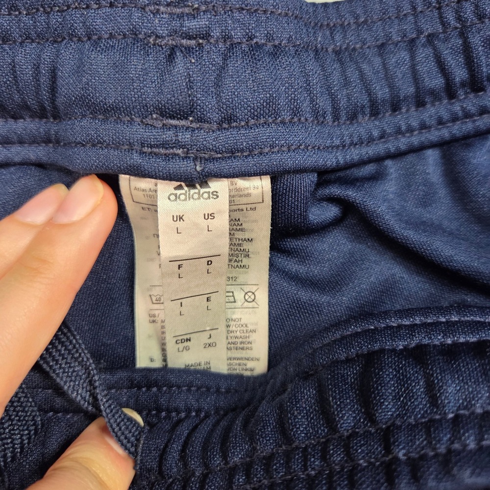 Adidas Track Pants Men Large Navy Blue Light Green Three Stripe Athletic Tapered - Picture 6 of 9